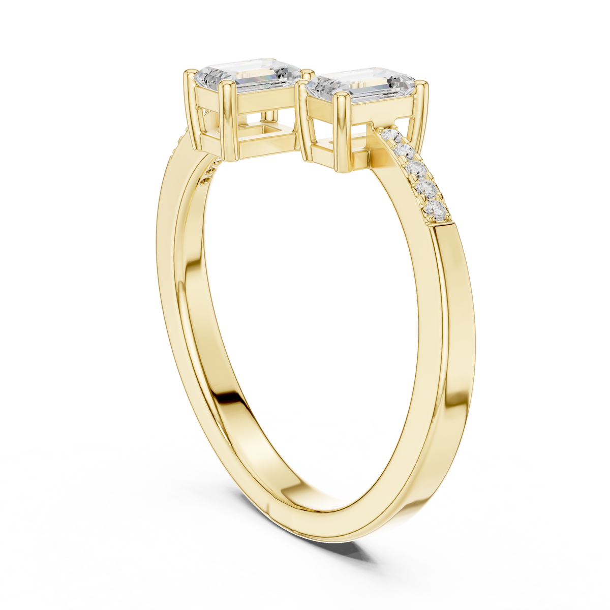 Gold Emerald Open Bypass Prong Lab Grown Diamond Inora Ring