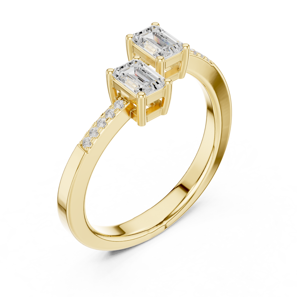 Gold Emerald Open Bypass Prong Lab Grown Diamond Inora Ring
