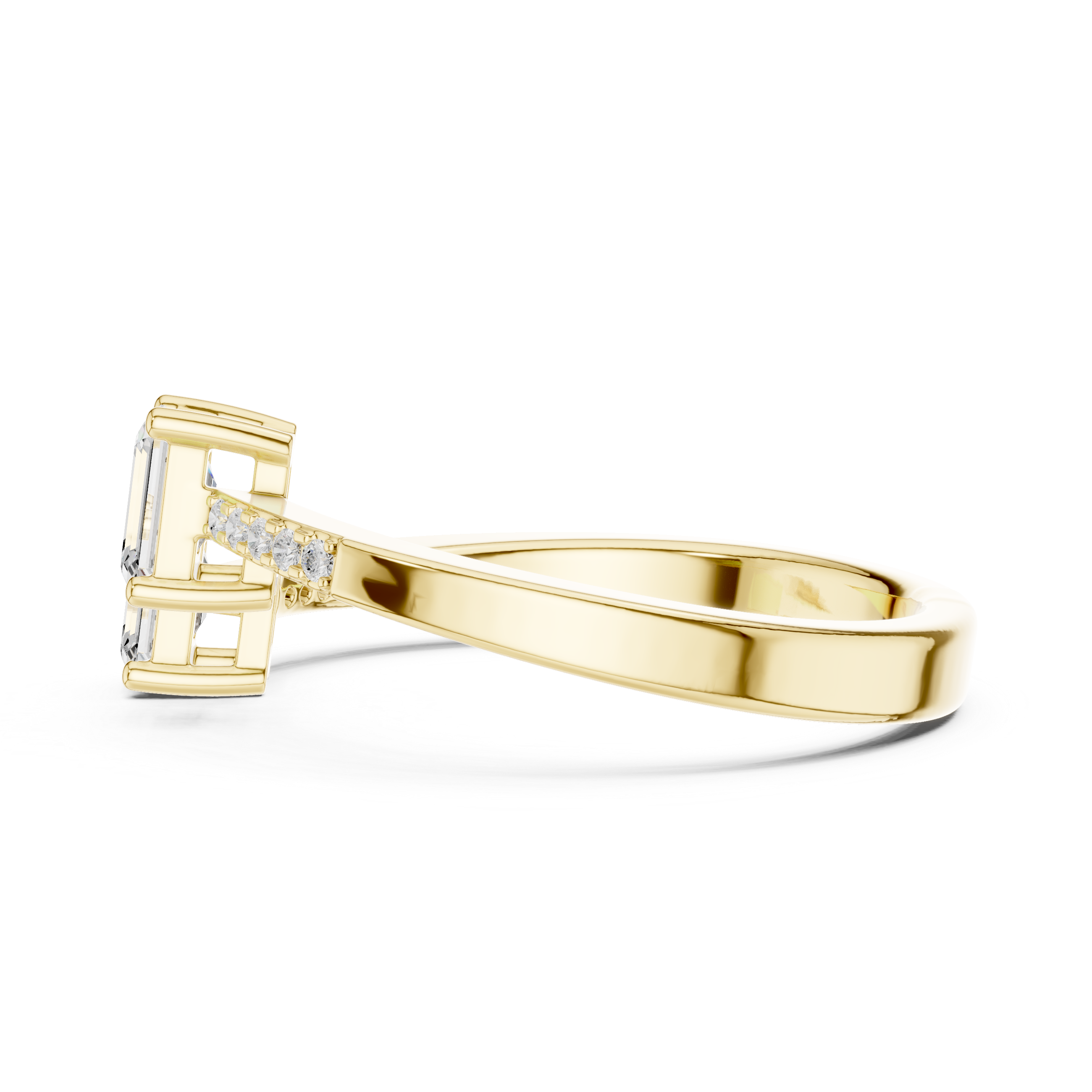 Gold Emerald Open Bypass Prong Lab Grown Diamond Inora Ring