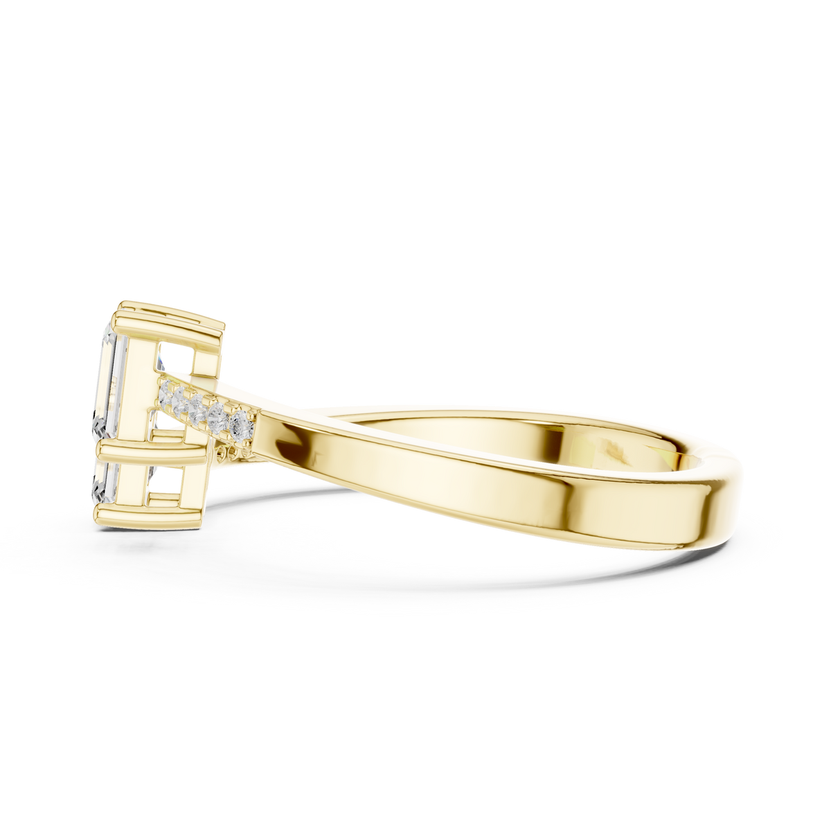 Gold Emerald Open Bypass Prong Lab Grown Diamond Inora Ring