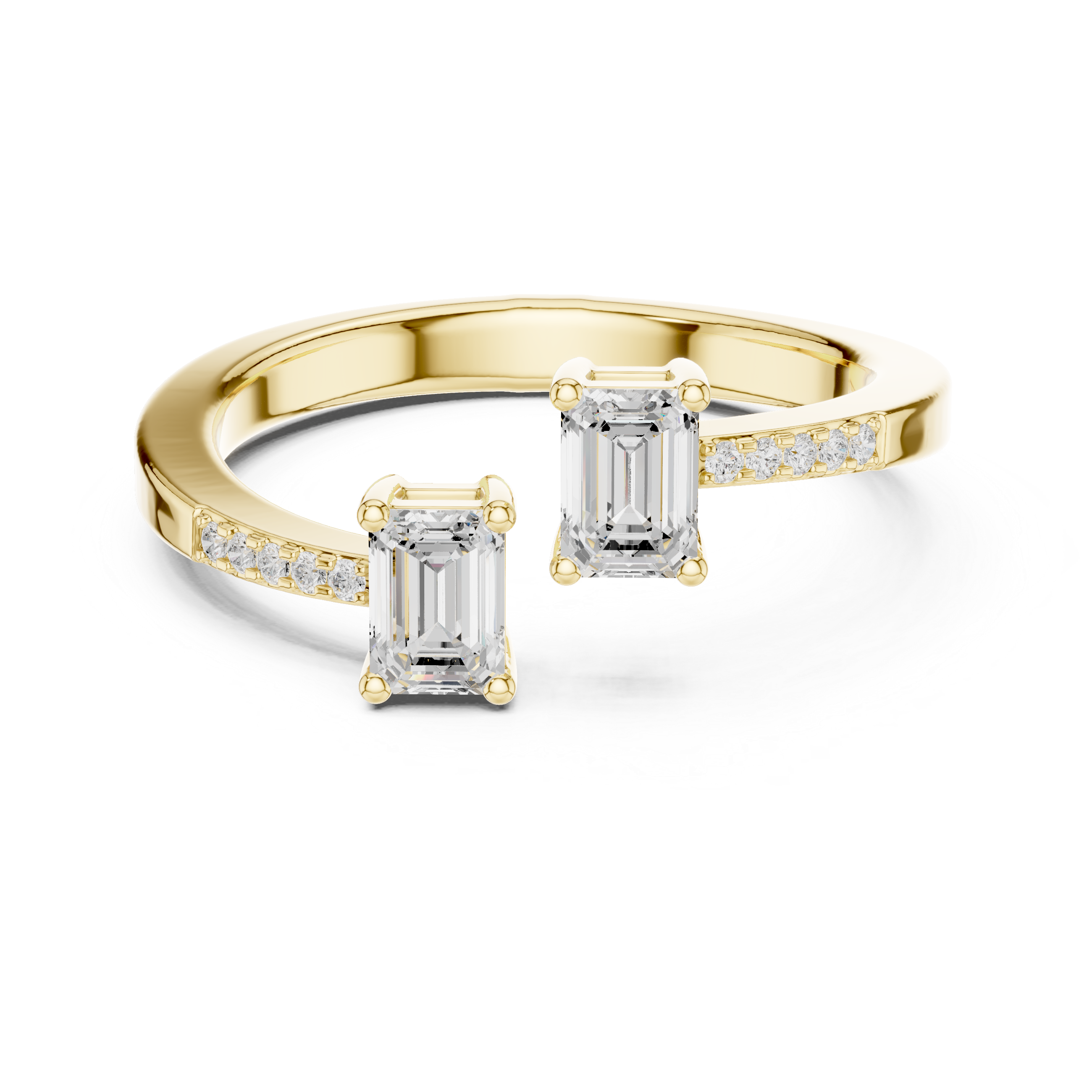 Gold Emerald Open Bypass Prong Lab Grown Diamond Inora Ring