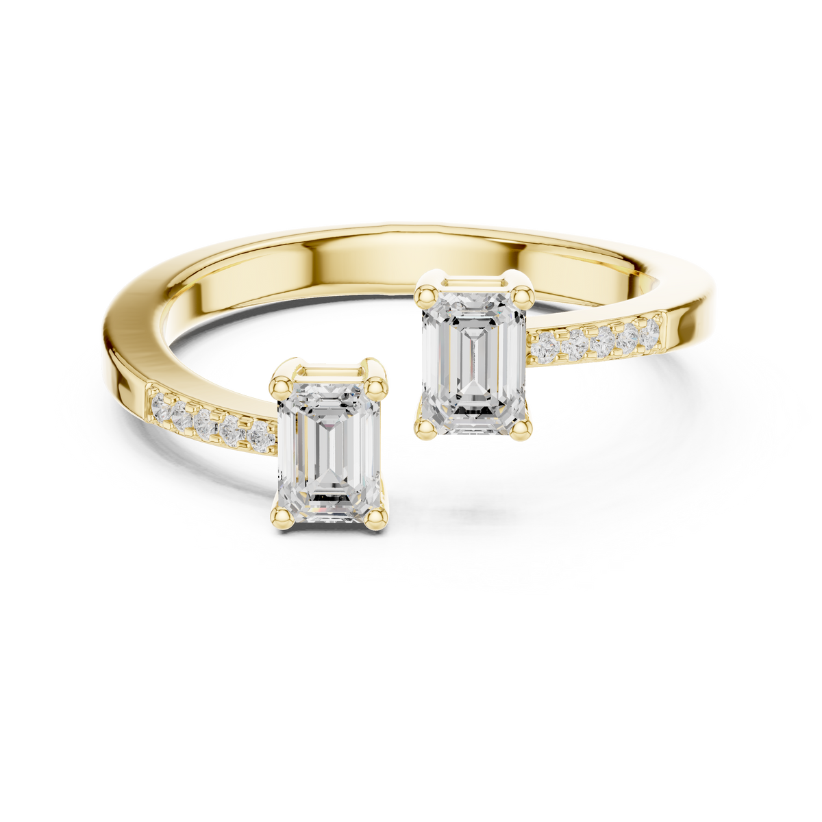 Gold Emerald Open Bypass Prong Lab Grown Diamond Inora Ring