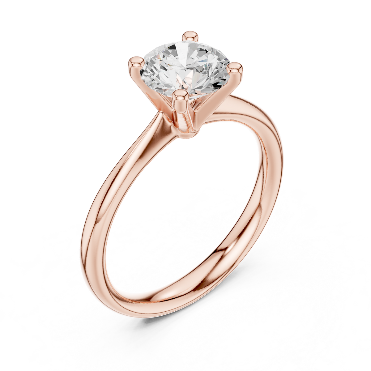 Gold 1Ct Solitaire Plain Band Round Lab Grown Diamond Mariel Ring