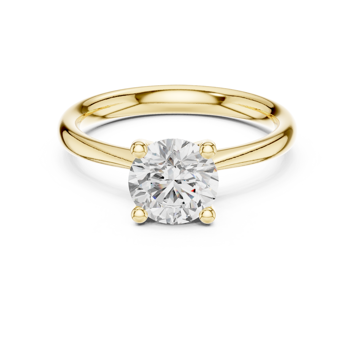 Gold 1Ct Solitaire Plain Band Round Lab Grown Diamond Mariel Ring