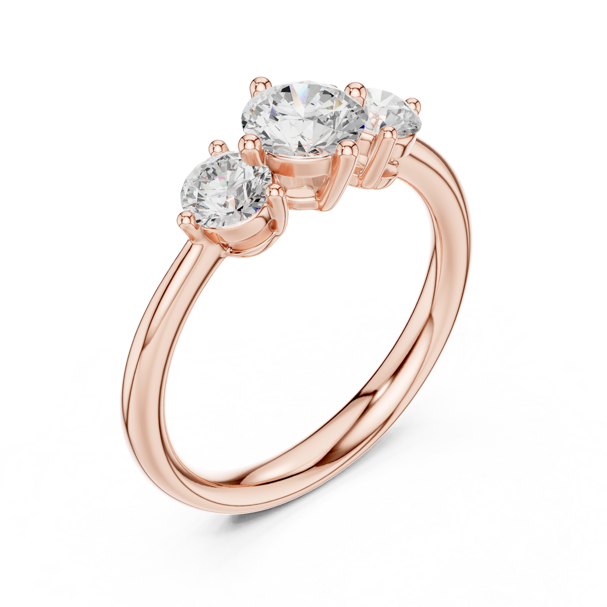 Gold 1Ct Three Stone Round Lab Grown Diamond Uvenna Ring