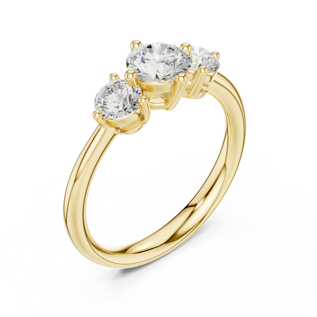Gold 1Ct Three Stone Round Lab Grown Diamond Uvenna Ring