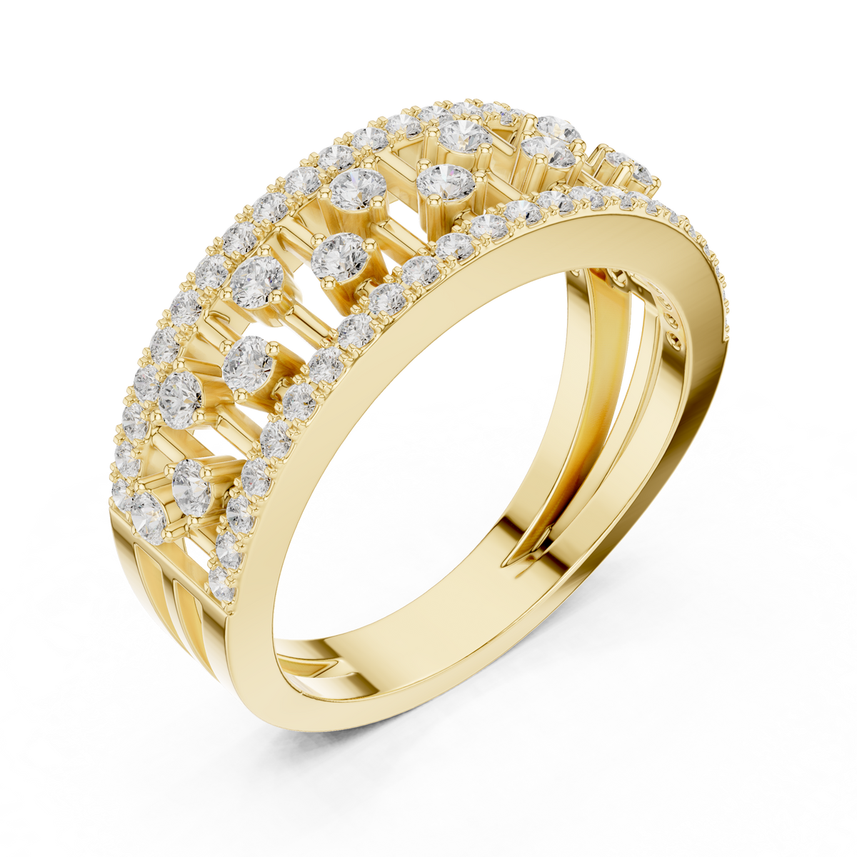 Gold Wide Pave Round Lab Grown Diamond Celvia Ring