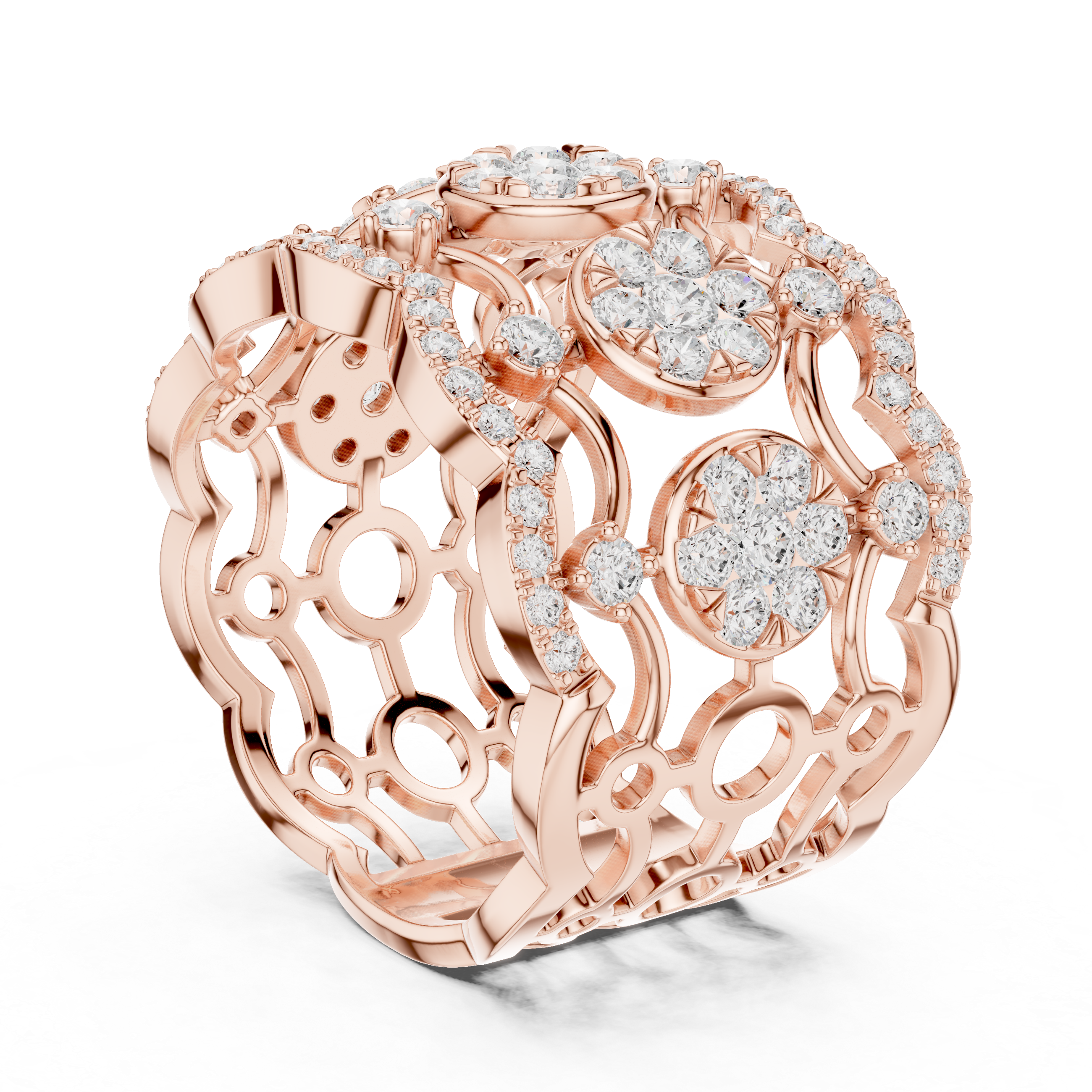Gold Multi Row Pave Band Round Lab Grown Diamond Zerlyn Ring