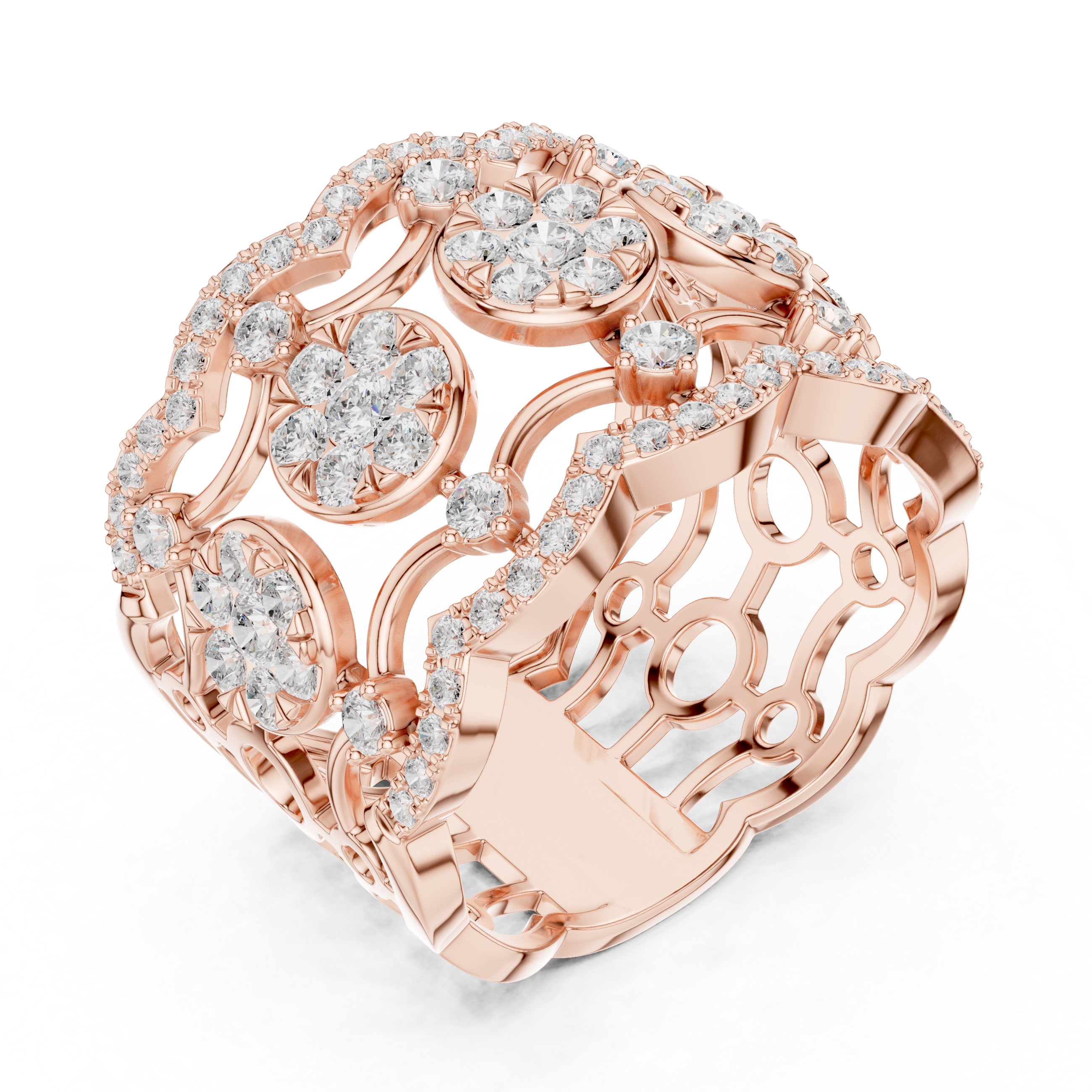 Gold Multi Row Pave Band Round Lab Grown Diamond Zerlyn Ring