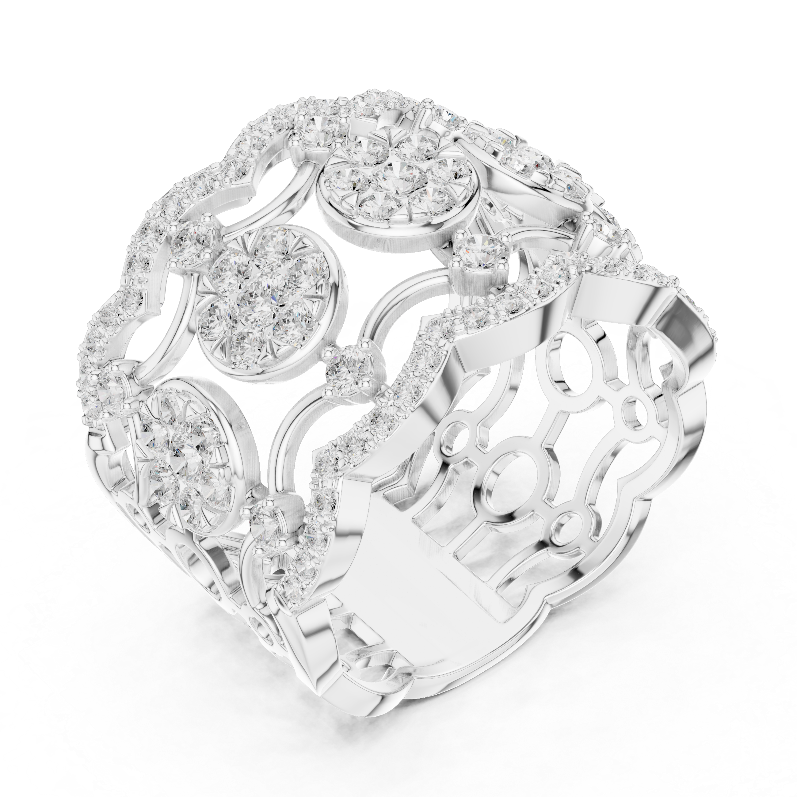 Gold Multi Row Pave Band Round Lab Grown Diamond Zerlyn Ring