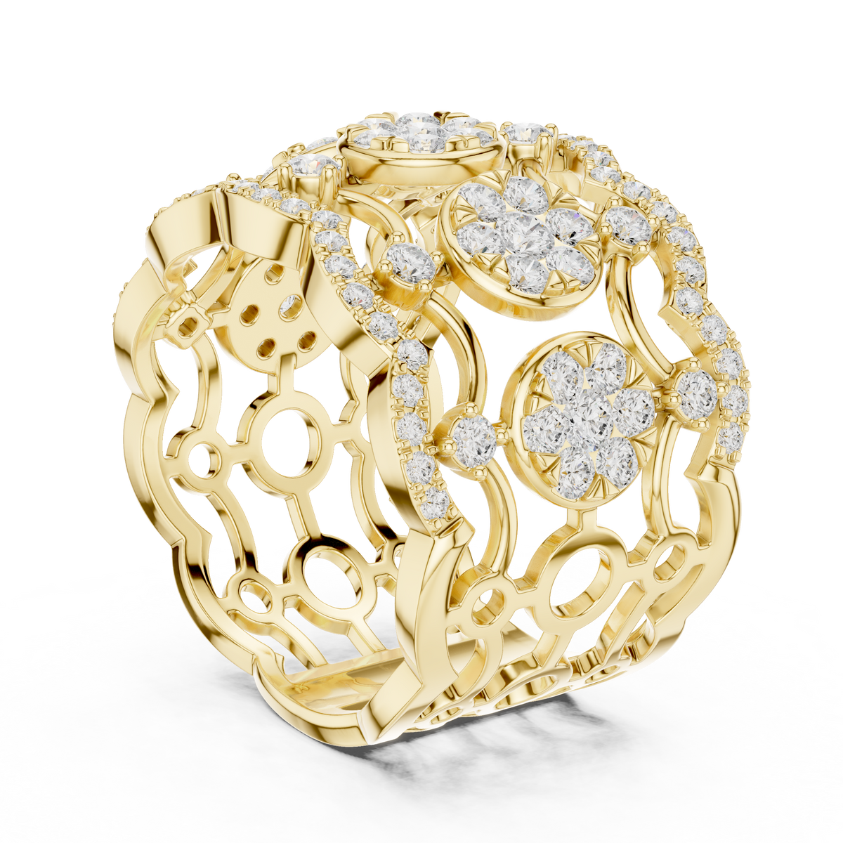 Gold Multi Row Pave Band Round Lab Grown Diamond Zerlyn Ring