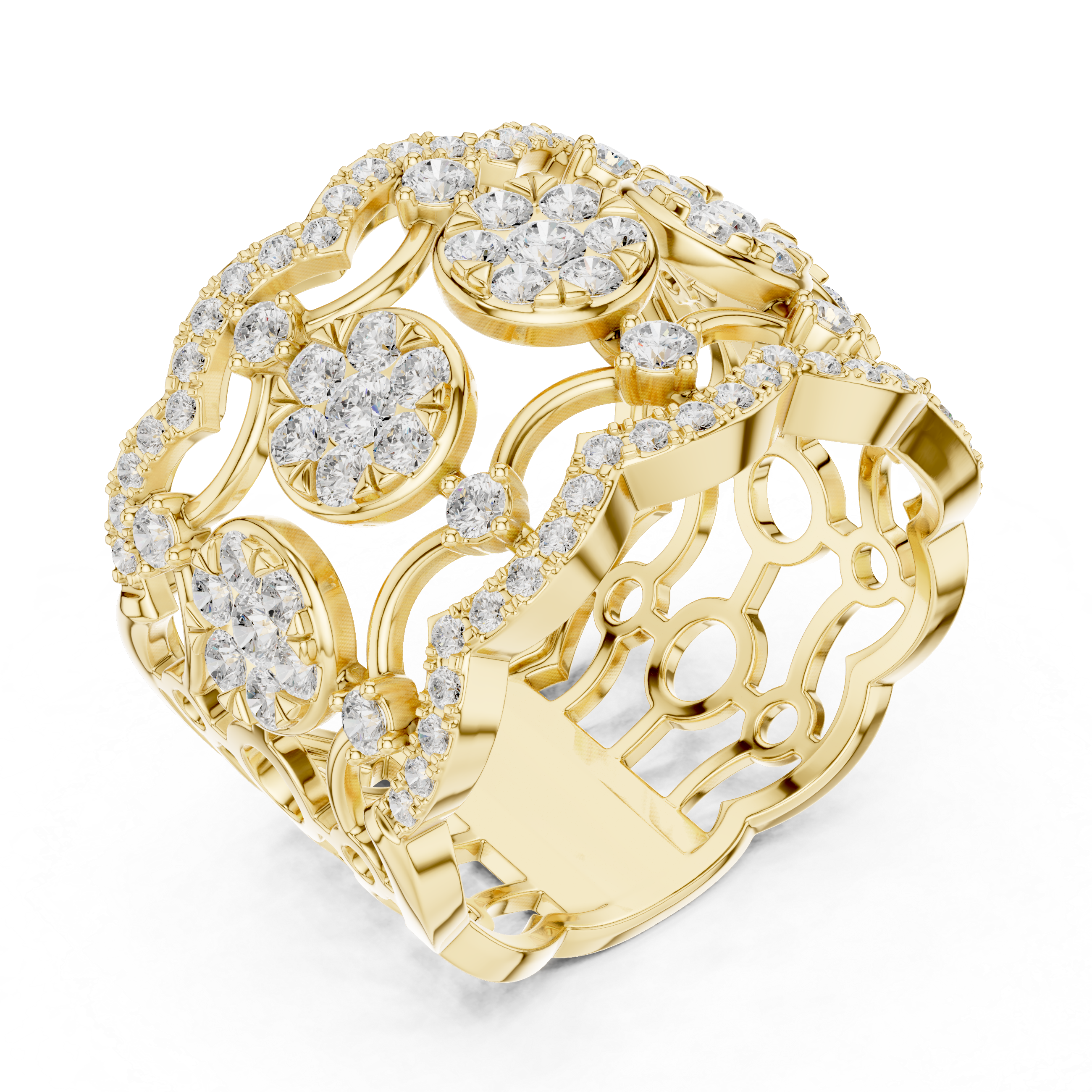 Gold Multi Row Pave Band Round Lab Grown Diamond Zerlyn Ring