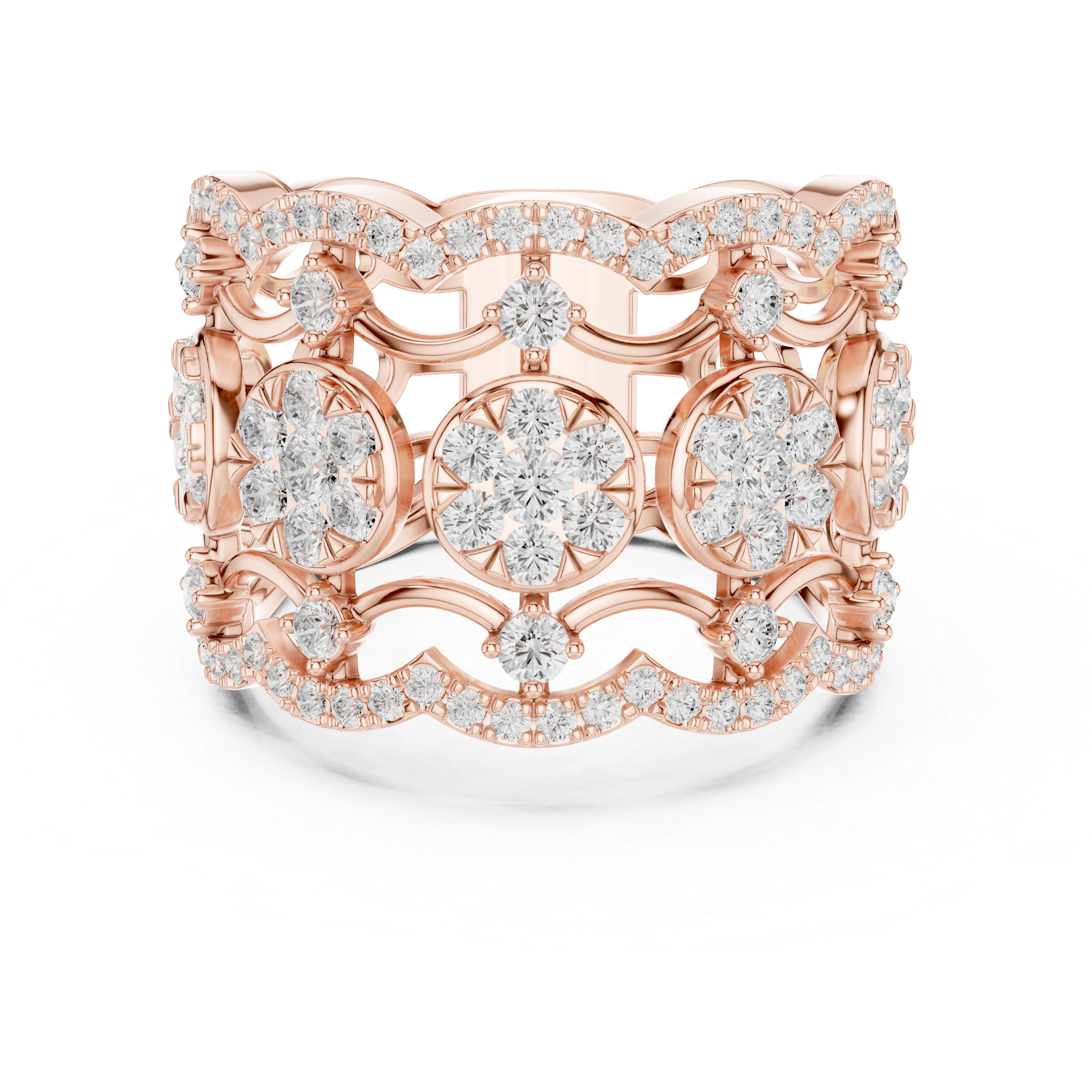 Gold Multi Row Pave Band Round Lab Grown Diamond Zerlyn Ring