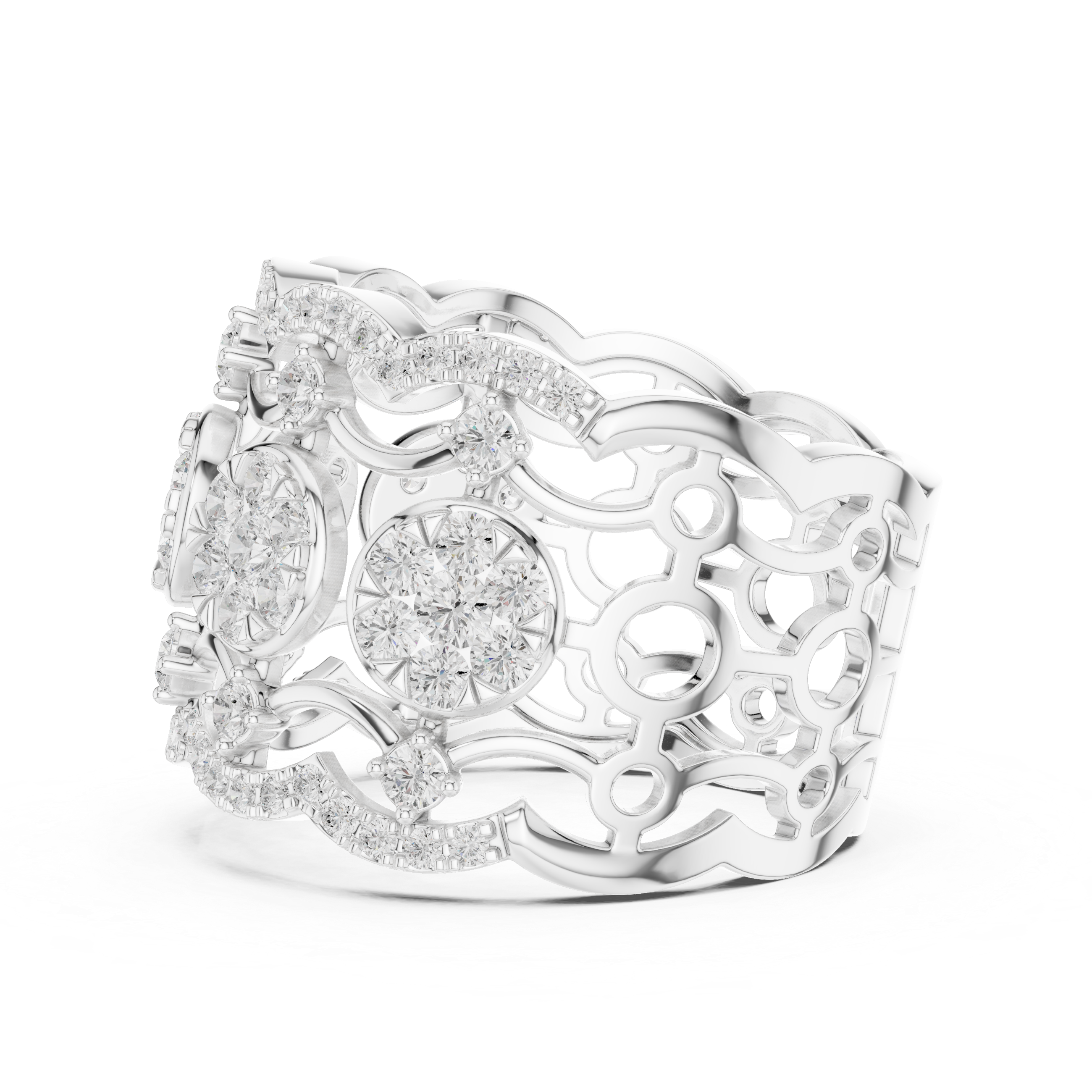 Gold Multi Row Pave Band Round Lab Grown Diamond Zerlyn Ring