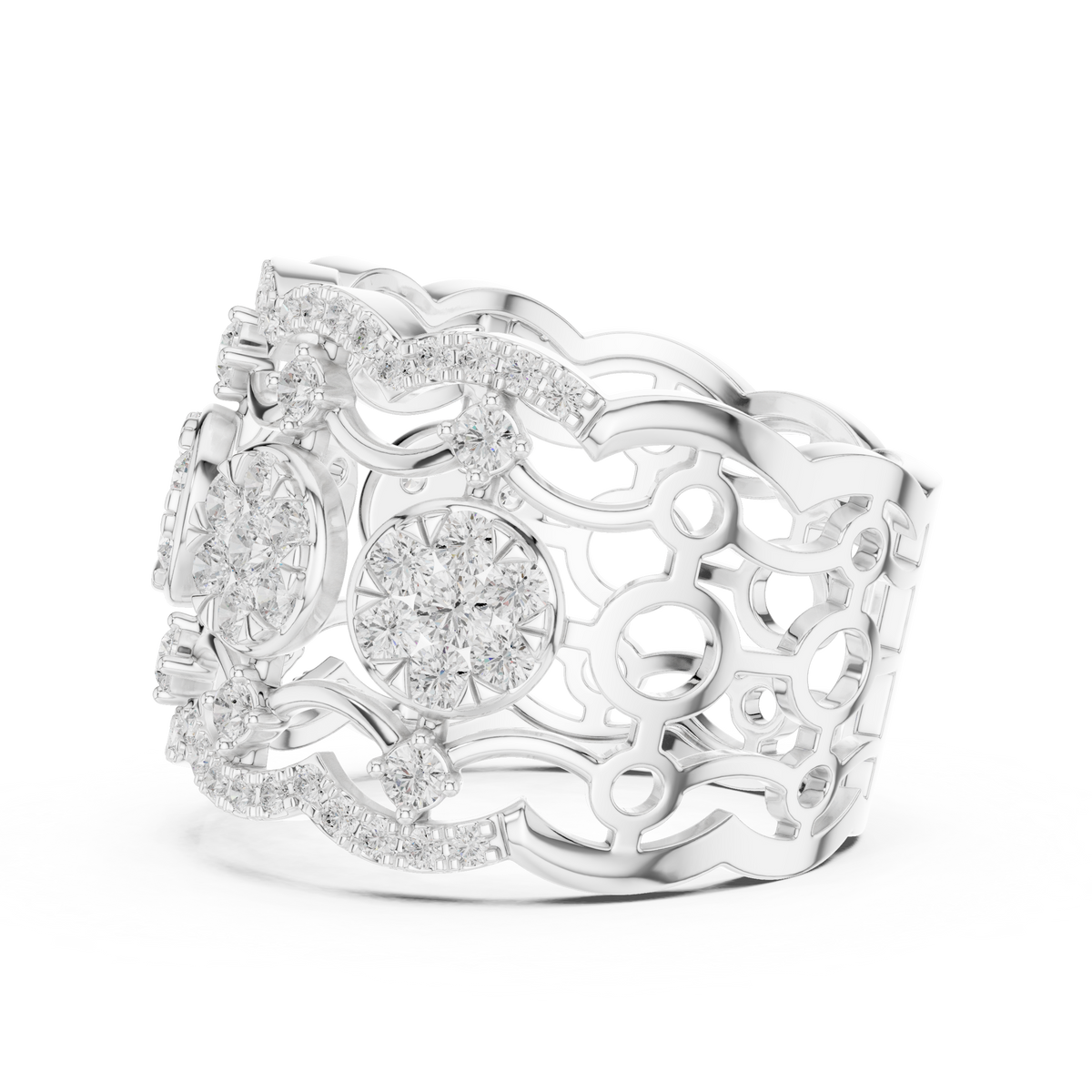 Gold Multi Row Pave Band Round Lab Grown Diamond Zerlyn Ring