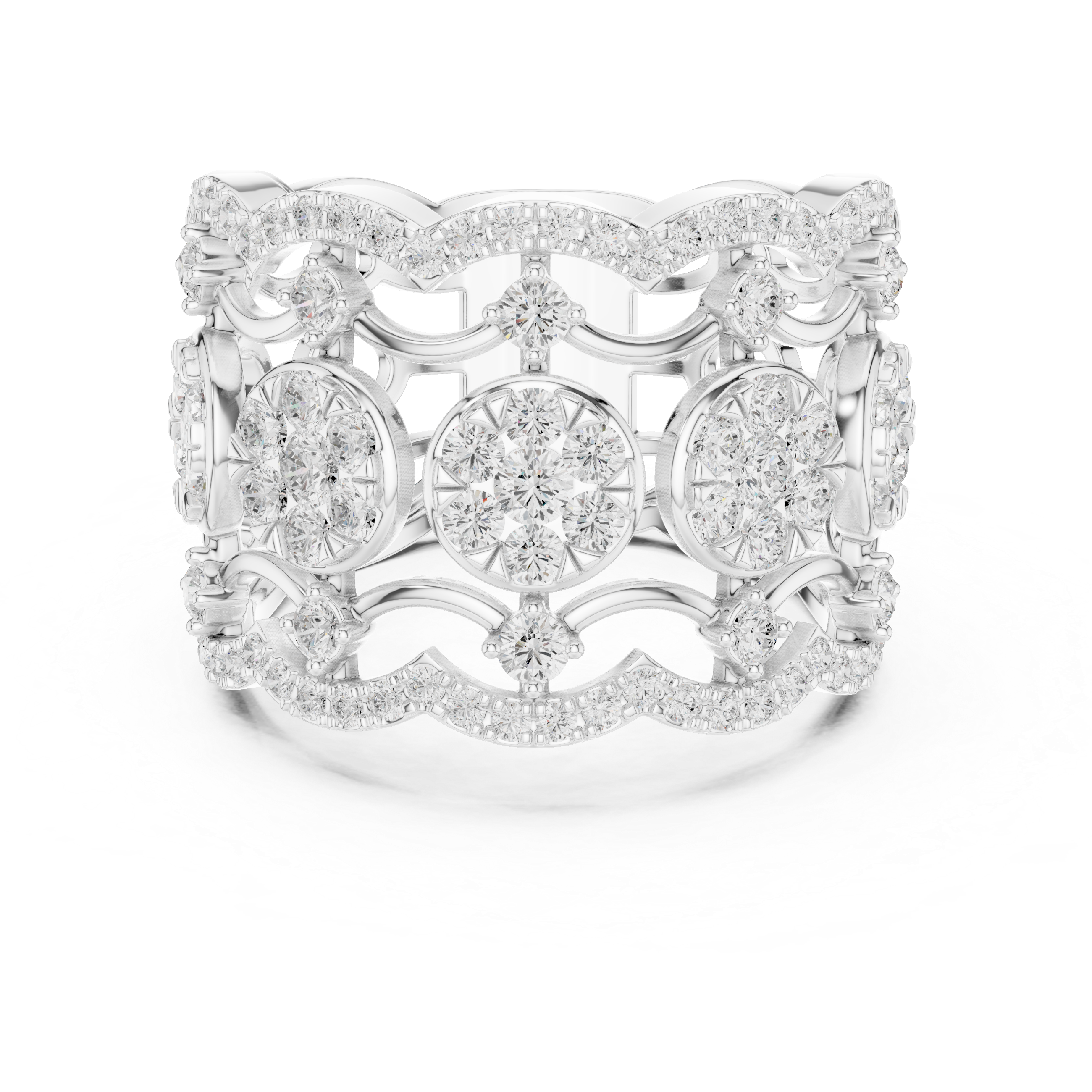 Gold Multi Row Pave Band Round Lab Grown Diamond Zerlyn Ring