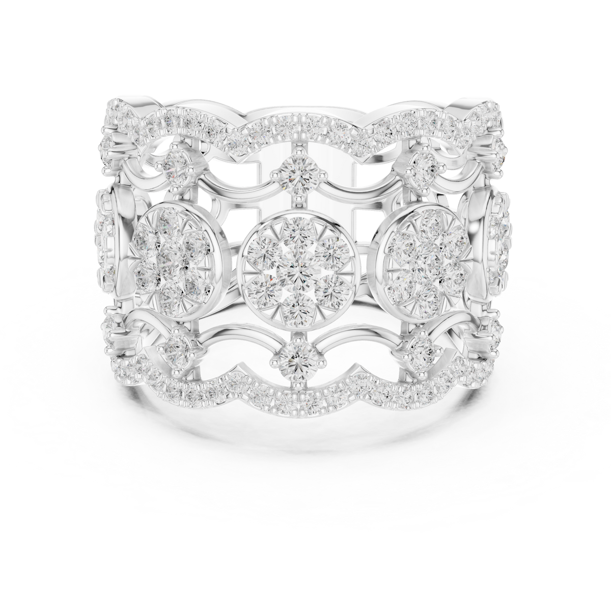 Gold Multi Row Pave Band Round Lab Grown Diamond Zerlyn Ring