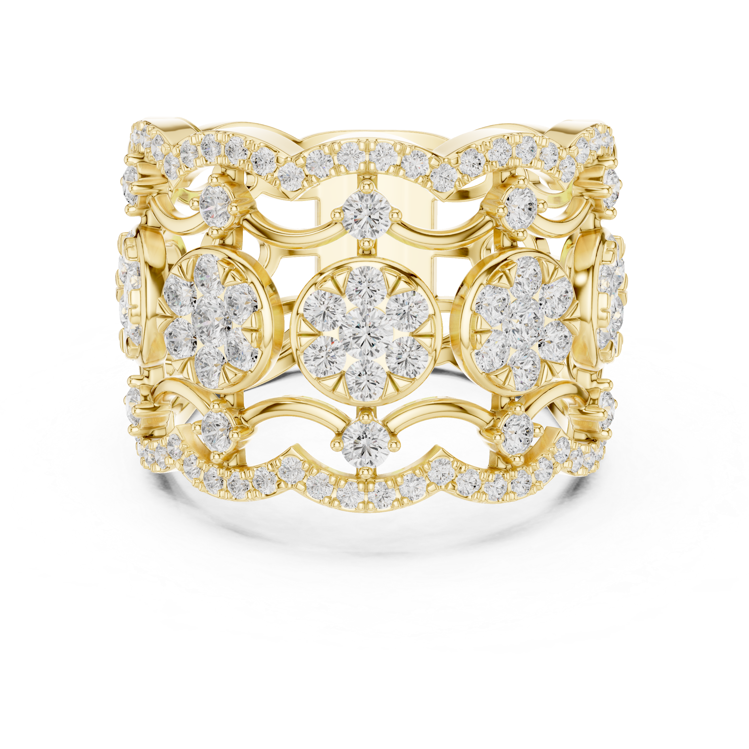 Gold Multi Row Pave Band Round Lab Grown Diamond Zerlyn Ring