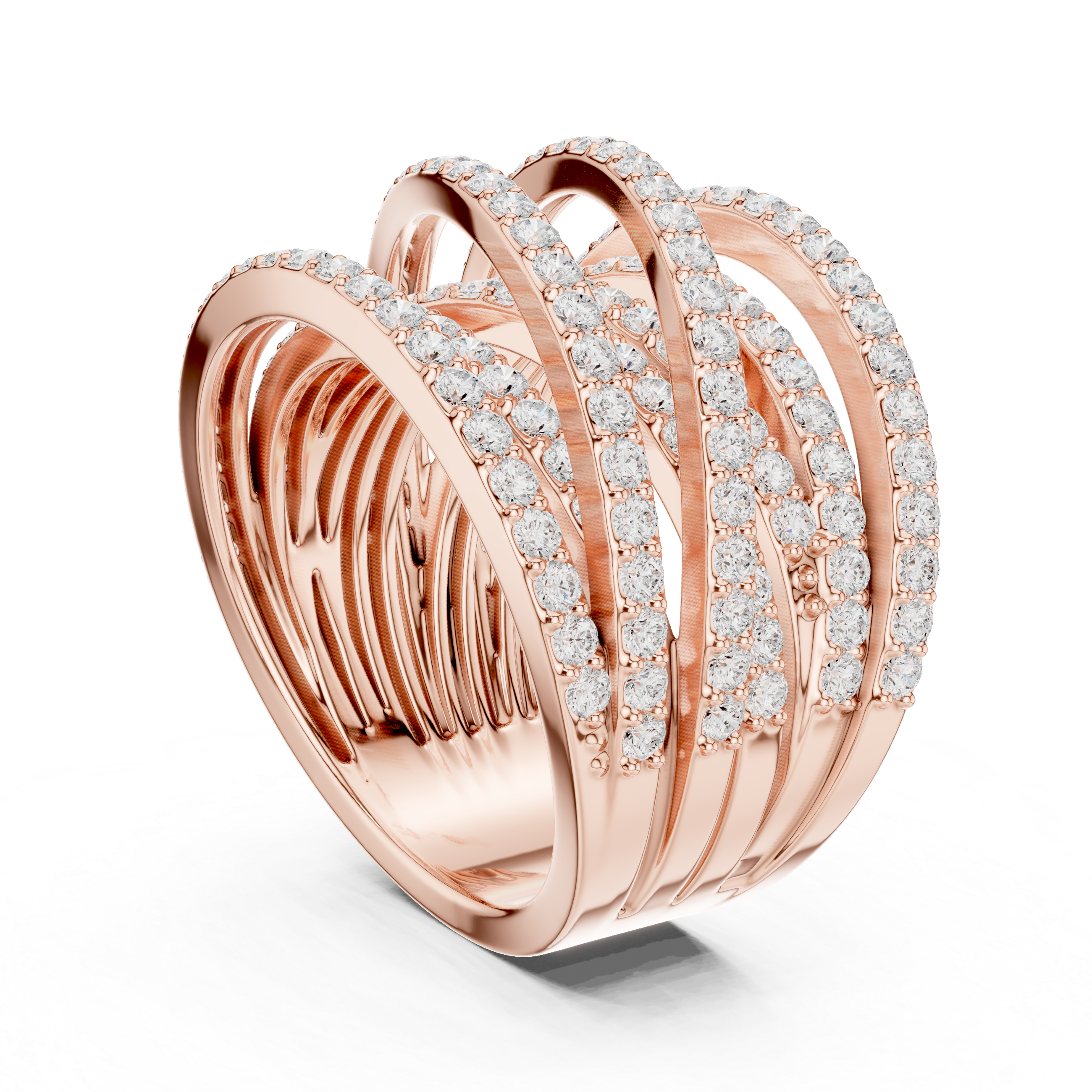 Gold 2Ct Multi Row Pave Round Lab Grown Diamond Calyn Ring