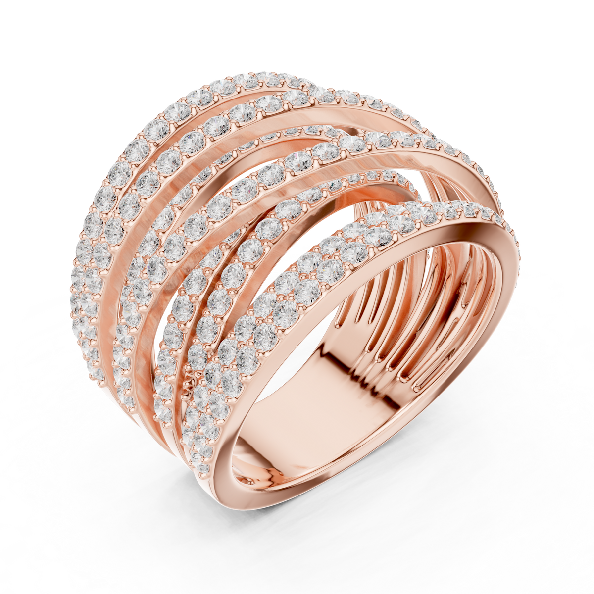 Gold 2Ct Multi Row Pave Round Lab Grown Diamond Calyn Ring