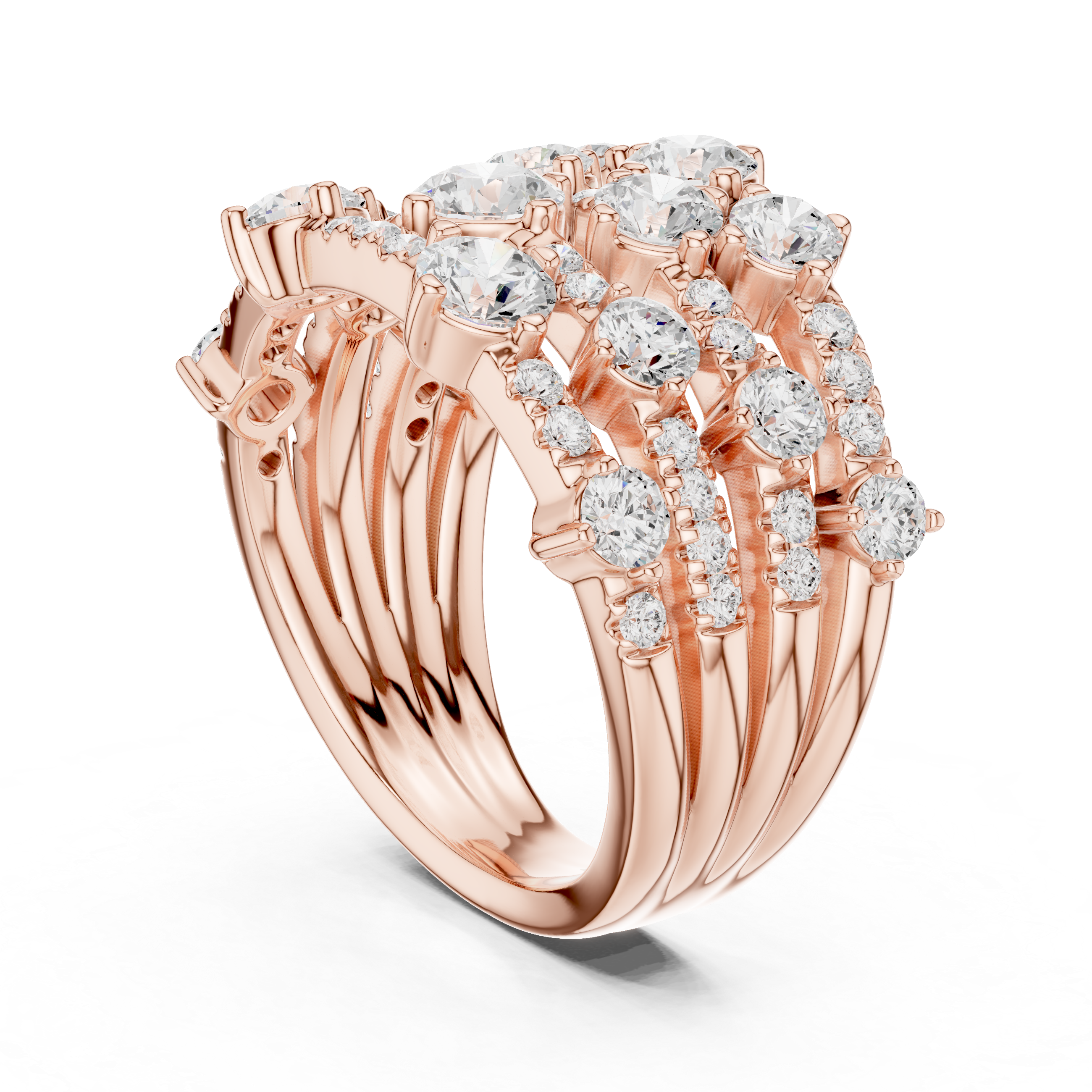 Gold 2Ct Multi Row Pave Round Lab Grown Diamond Orvee Ring