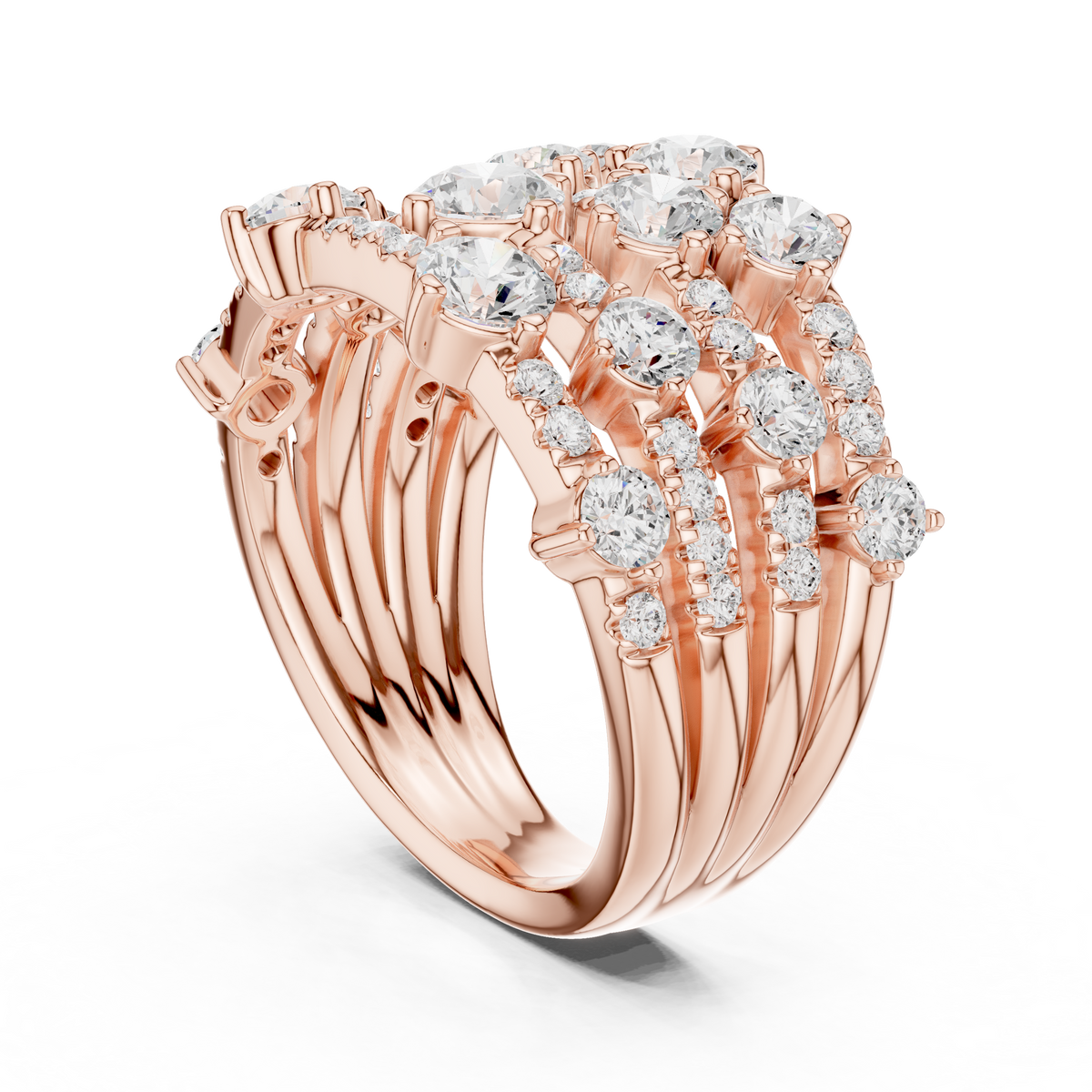 Gold 2Ct Multi Row Pave Round Lab Grown Diamond Orvee Ring