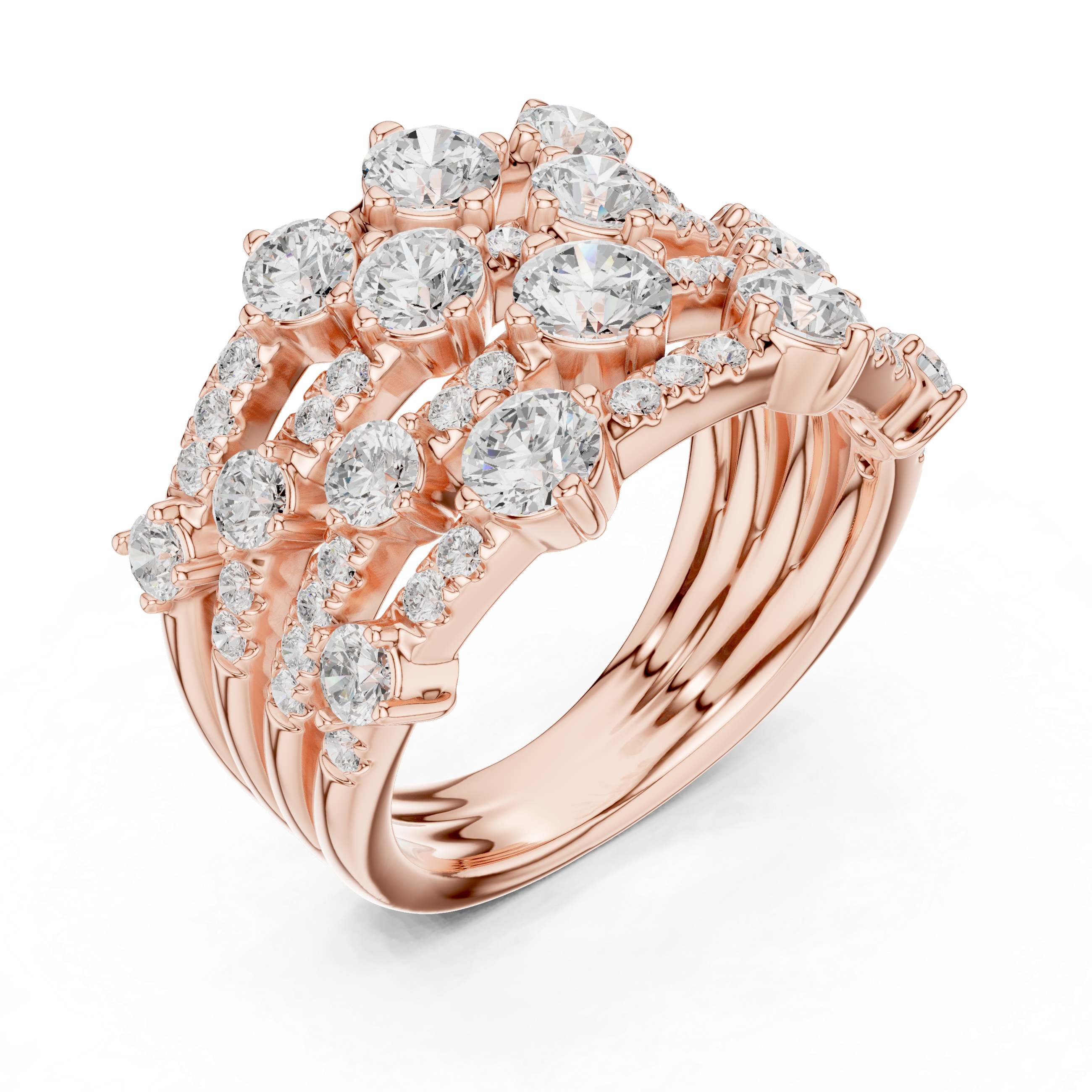 Gold 2Ct Multi Row Pave Round Lab Grown Diamond Orvee Ring