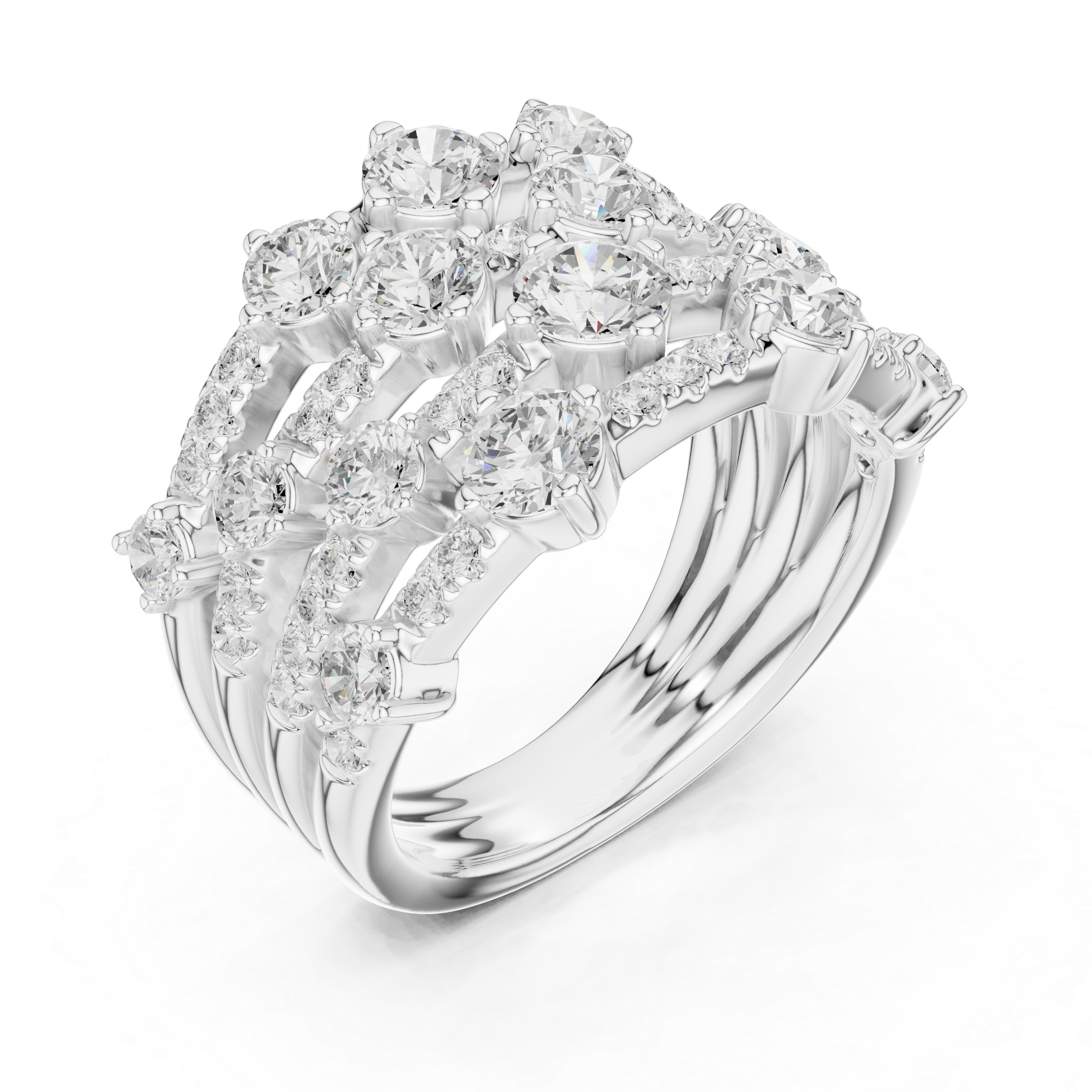 Gold 2Ct Multi Row Pave Round Lab Grown Diamond Orvee Ring