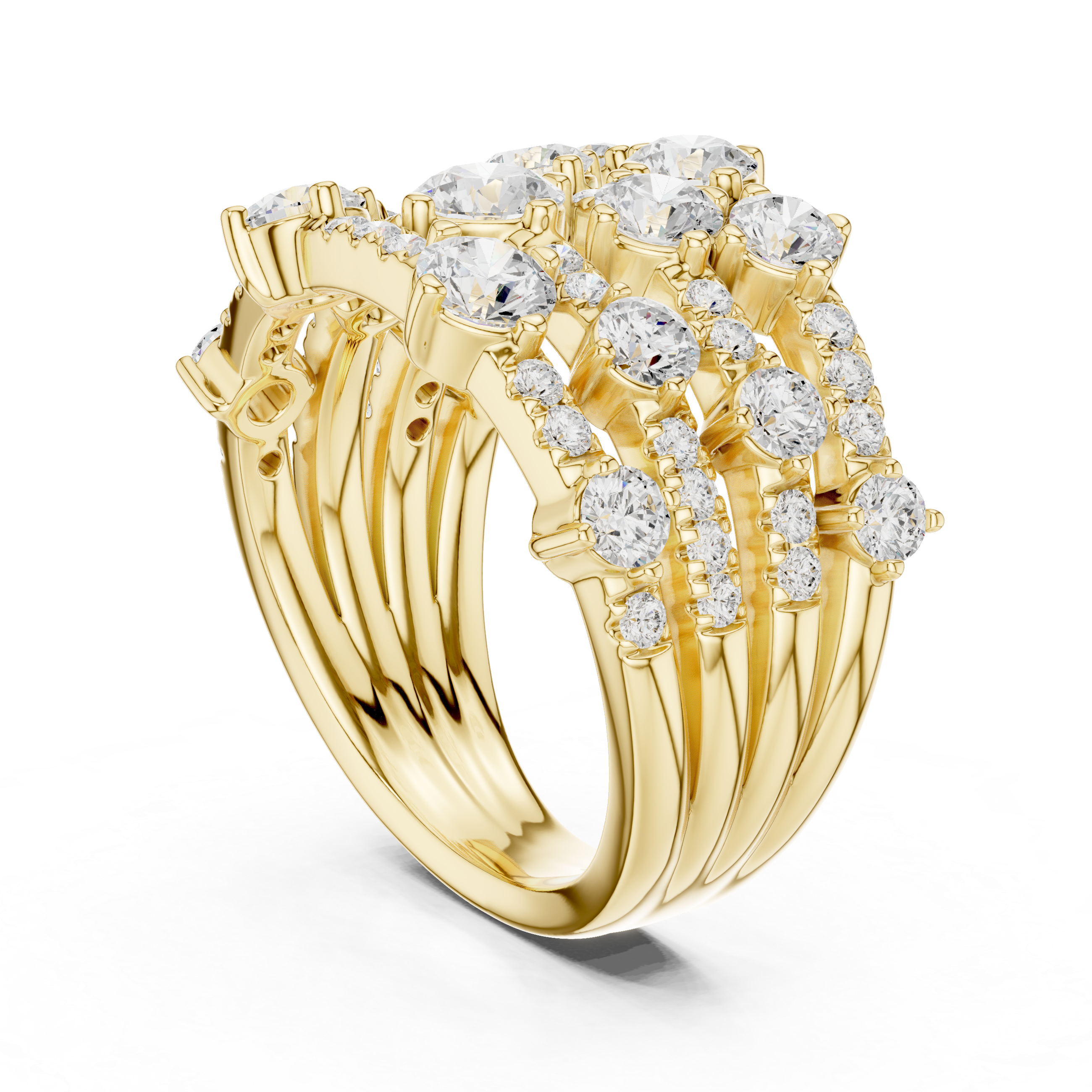 Gold 2Ct Multi Row Pave Round Lab Grown Diamond Orvee Ring