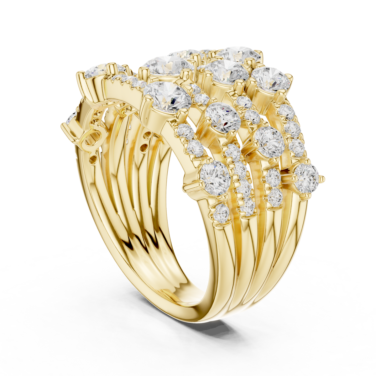 Gold 2Ct Multi Row Pave Round Lab Grown Diamond Orvee Ring