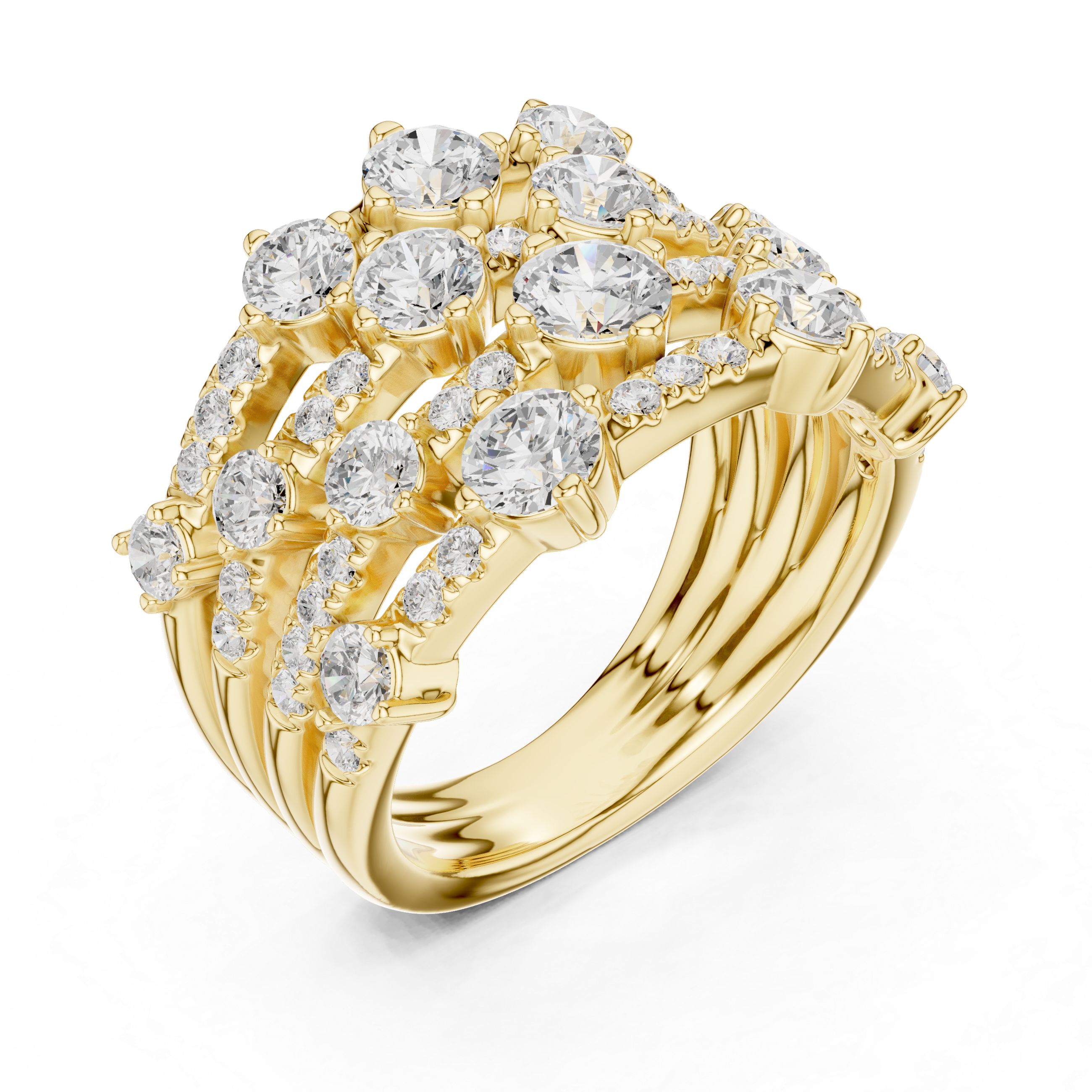 Gold 2Ct Multi Row Pave Round Lab Grown Diamond Orvee Ring