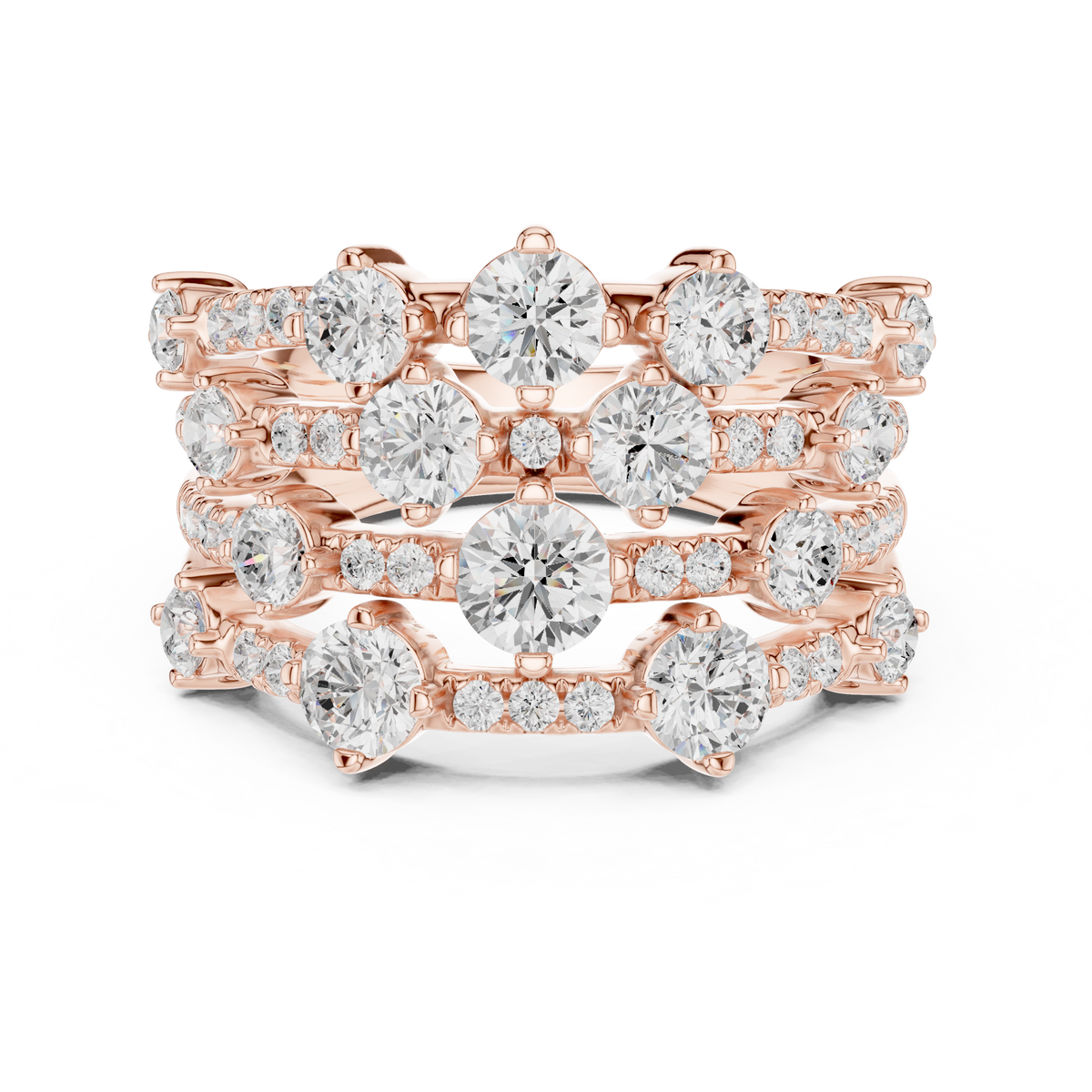 Gold 2Ct Multi Row Pave Round Lab Grown Diamond Orvee Ring
