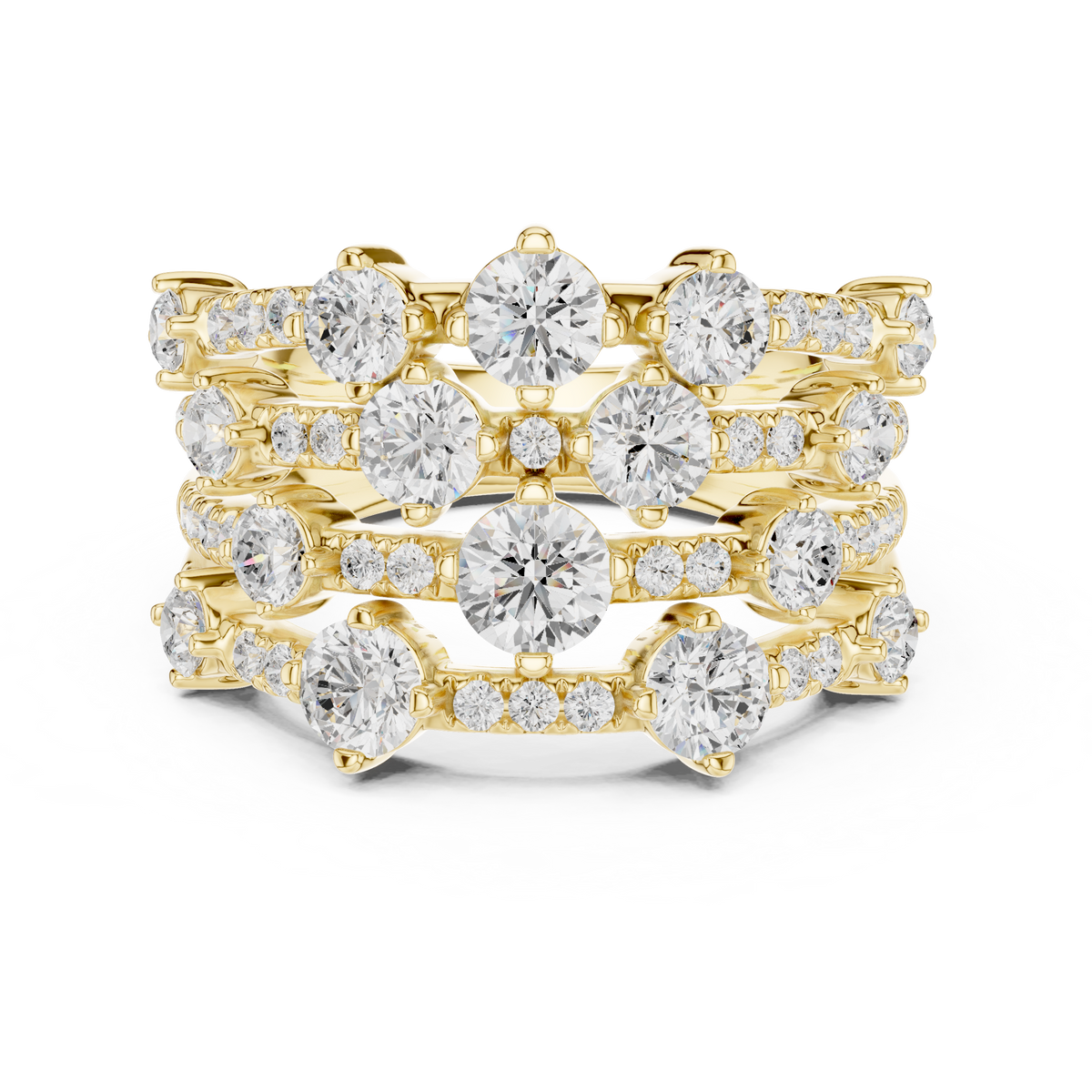 Gold 2Ct Multi Row Pave Round Lab Grown Diamond Orvee Ring