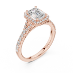 Gold 1Ct Emerald Cut Halo Pave Split Shank Lab Grown Diamond Mirara Ring