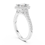 Gold 1Ct Emerald Cut Halo Pave Split Shank Lab Grown Diamond Mirara Ring