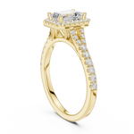 Gold 1Ct Emerald Cut Halo Pave Split Shank Lab Grown Diamond Mirara Ring