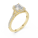 Gold 1Ct Emerald Cut Halo Pave Split Shank Lab Grown Diamond Mirara Ring
