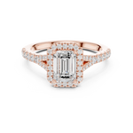 Gold 1Ct Emerald Cut Halo Pave Split Shank Lab Grown Diamond Mirara Ring