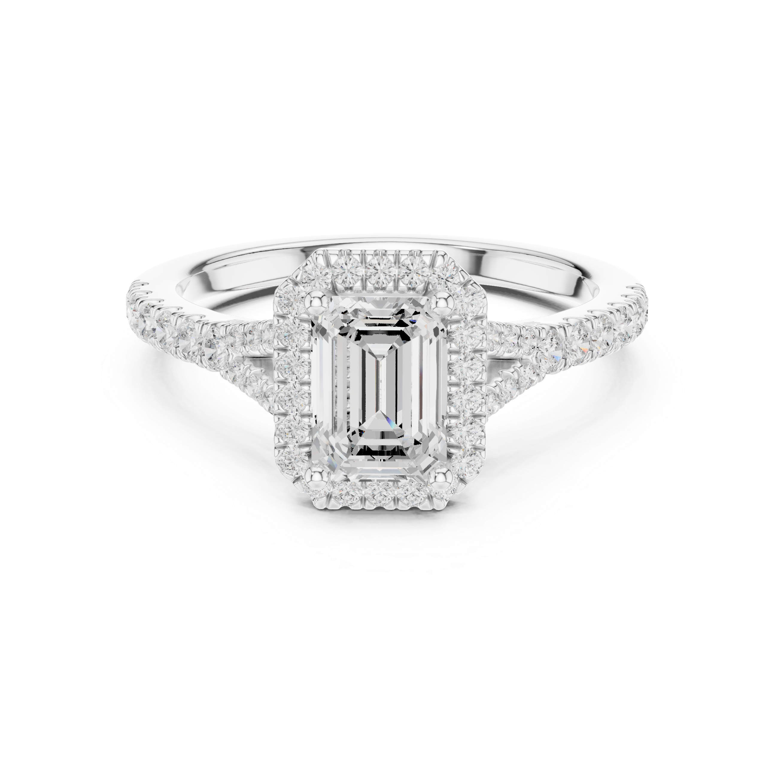 Gold 1Ct Emerald Cut Halo Pave Split Shank Lab Grown Diamond Mirara Ring