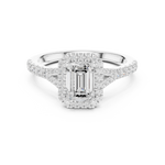 Gold 1Ct Emerald Cut Halo Pave Split Shank Lab Grown Diamond Mirara Ring
