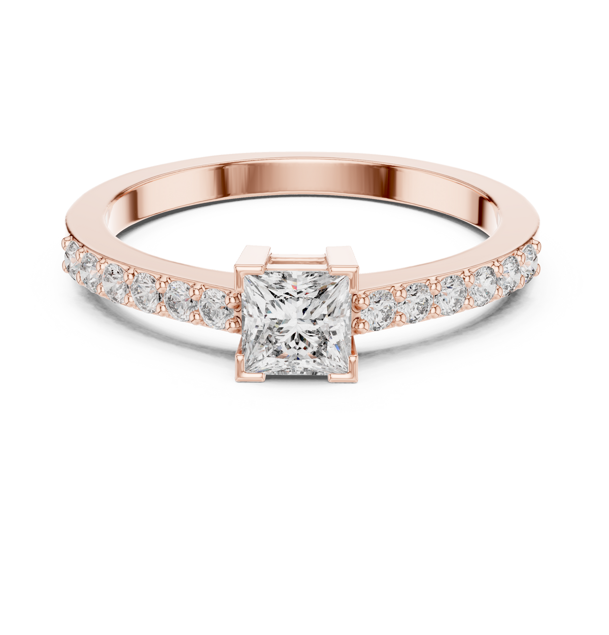 Gold Princess Pave Lab Grown Diamond Engagement Qyrene Ring