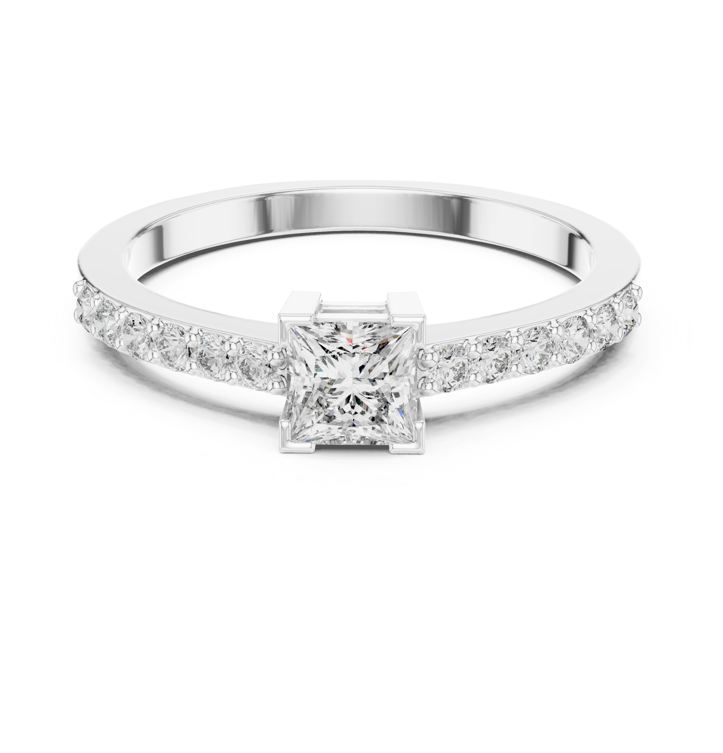 Gold Princess Pave Lab Grown Diamond Engagement Qyrene Ring