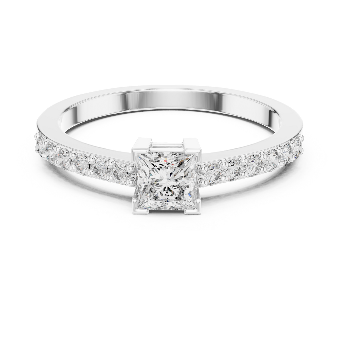 Gold Princess Pave Lab Grown Diamond Engagement Qyrene Ring