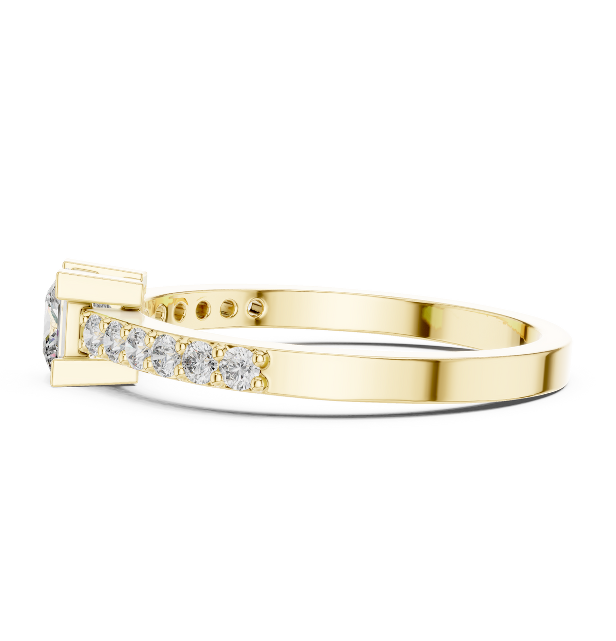 Gold Princess Pave Lab Grown Diamond Engagement Qyrene Ring