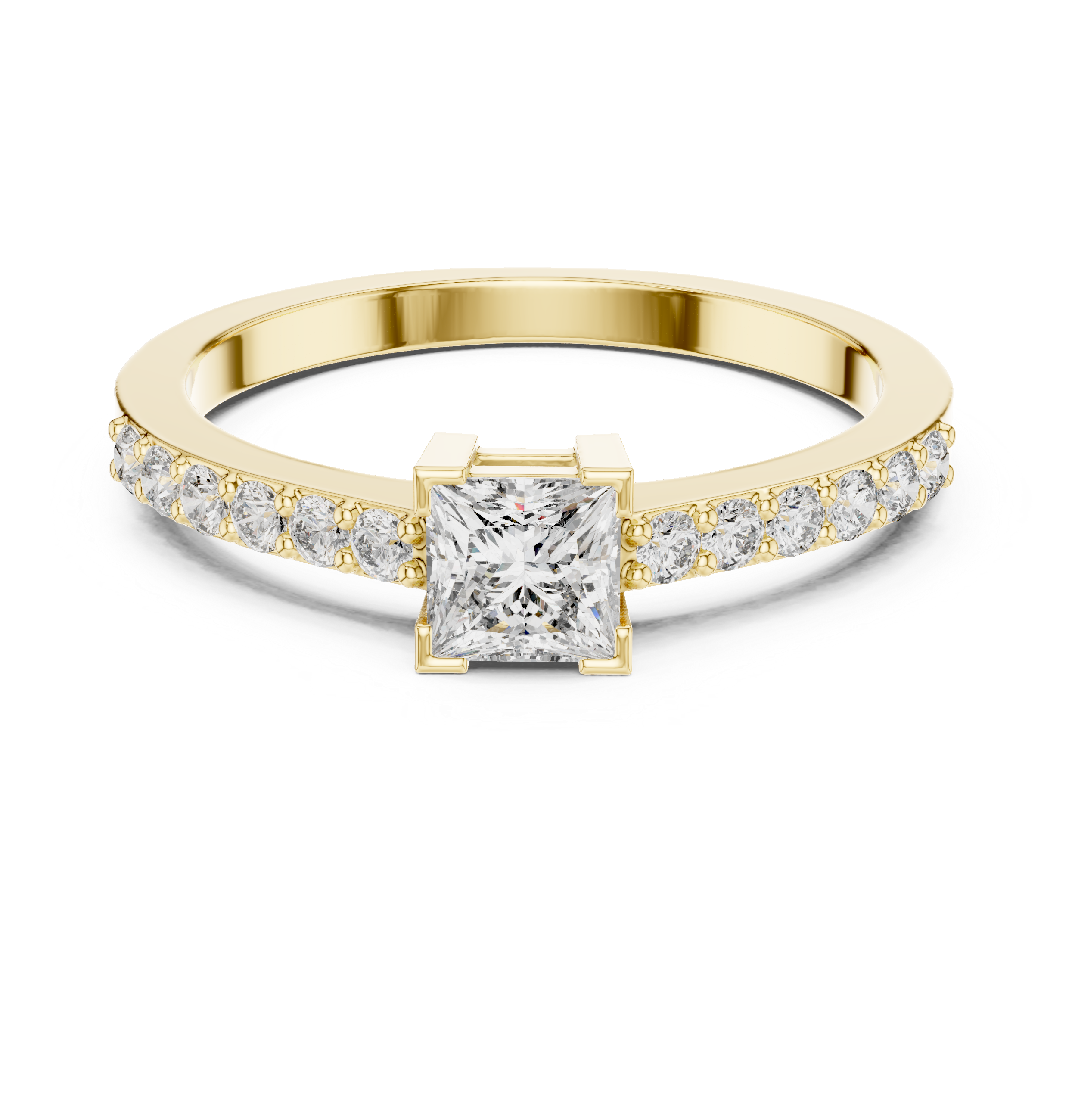 Gold Princess Pave Lab Grown Diamond Engagement Qyrene Ring