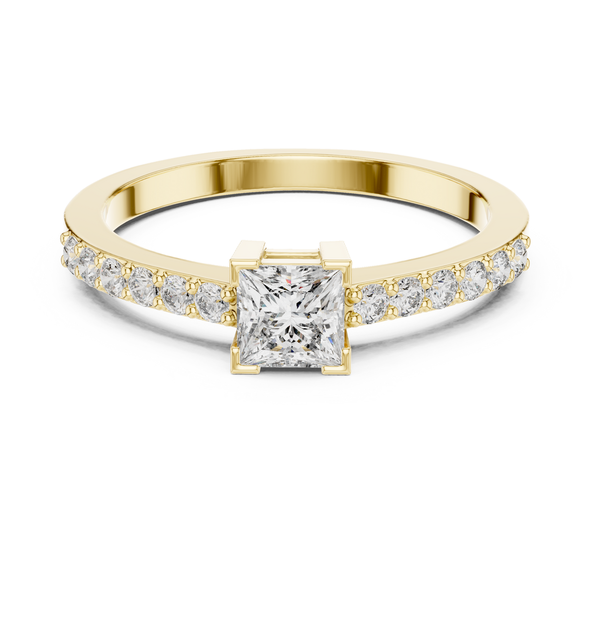 Gold Princess Pave Lab Grown Diamond Engagement Qyrene Ring