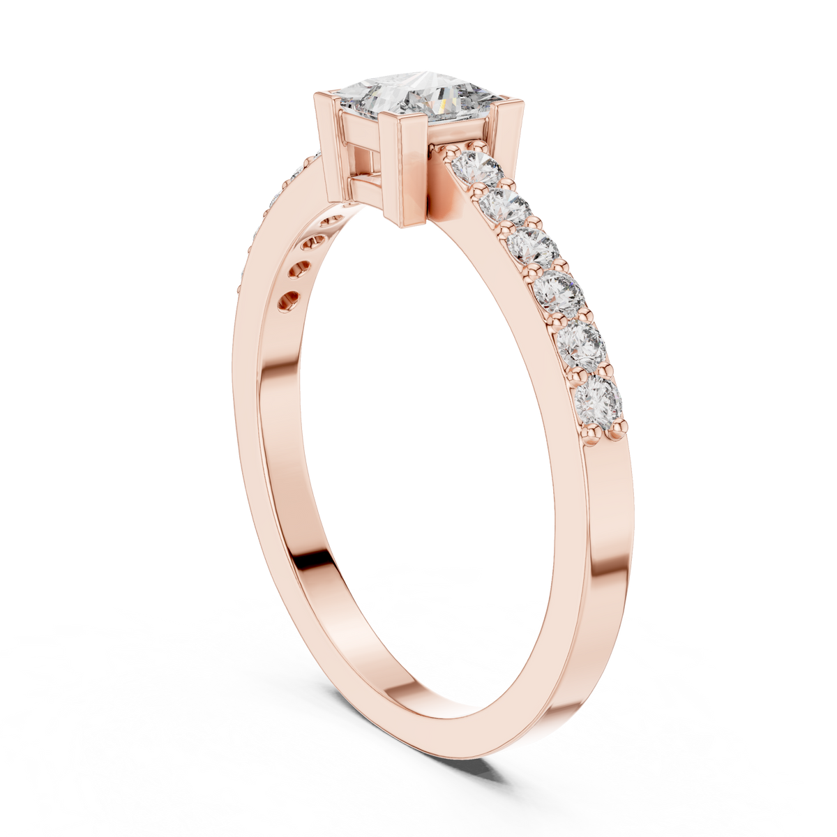 Gold Princess Pave Lab Grown Diamond Engagement Qyrene Ring