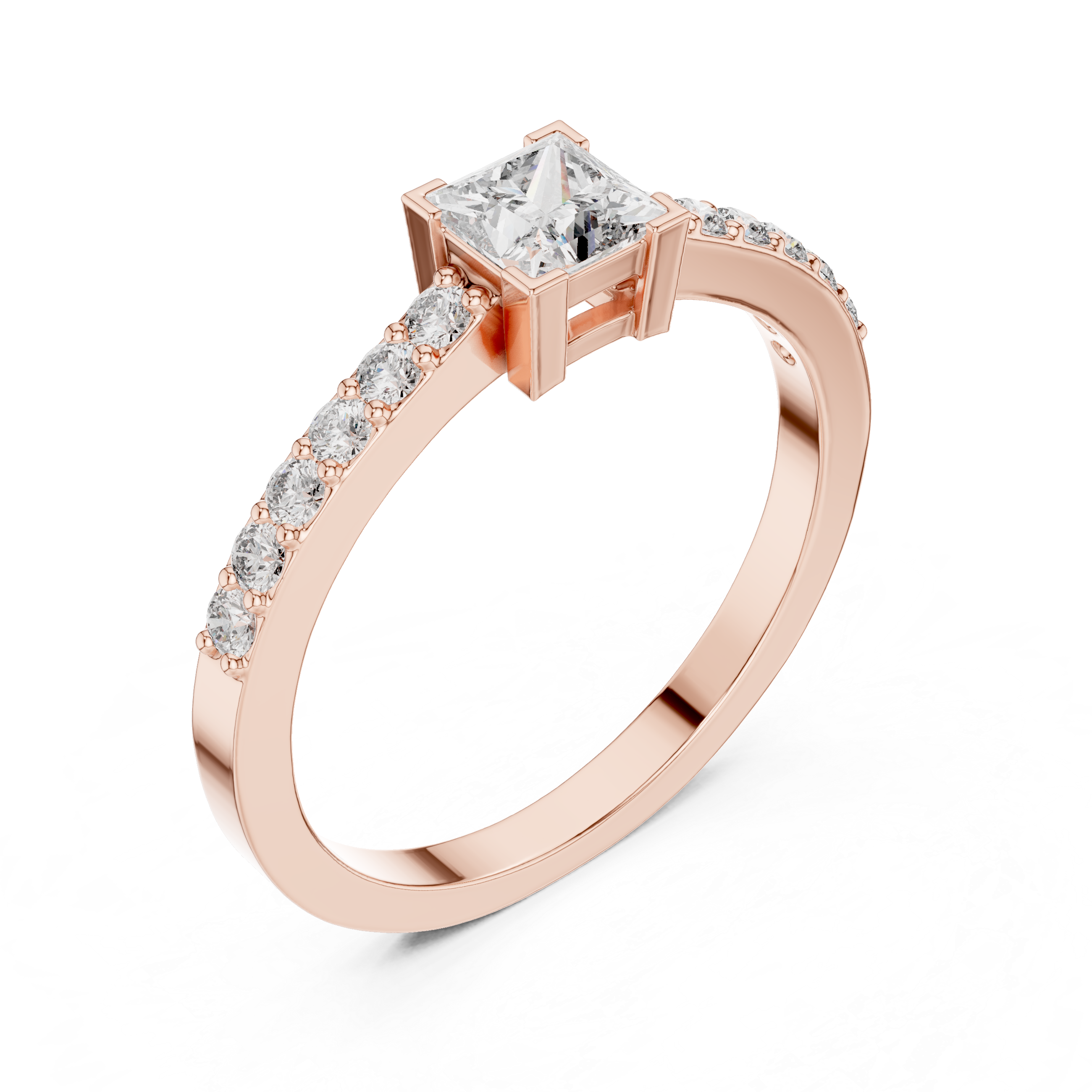 Gold Princess Pave Lab Grown Diamond Engagement Qyrene Ring