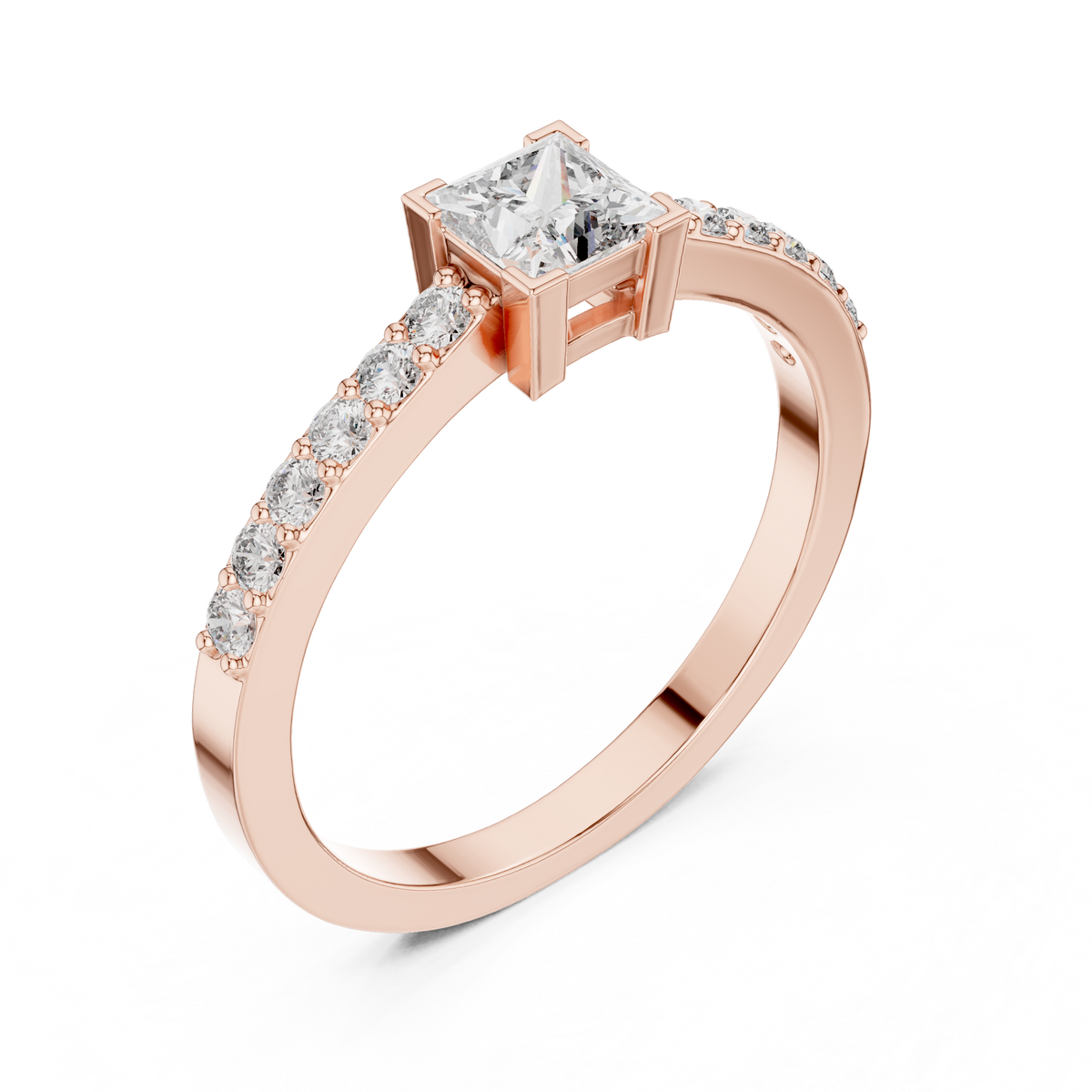 Gold Princess Pave Lab Grown Diamond Engagement Qyrene Ring