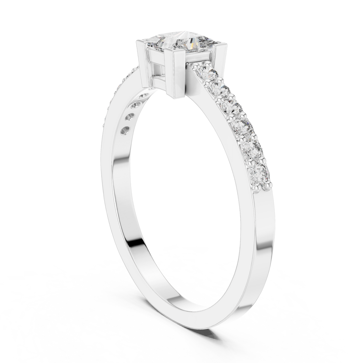 Gold Princess Pave Lab Grown Diamond Engagement Qyrene Ring